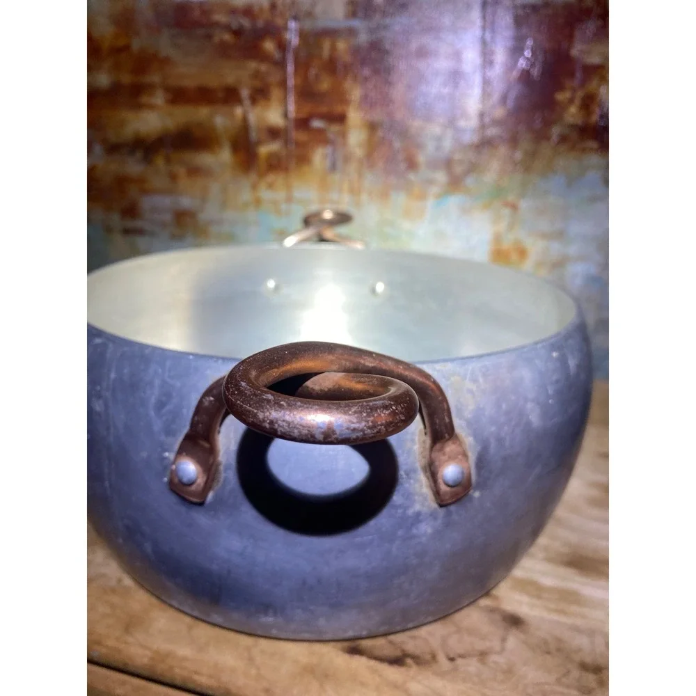 Vintage Wear-Ever Hallite 5.5 Qt‎ Aluminum Stock Pot 2106 Copper Handles USA